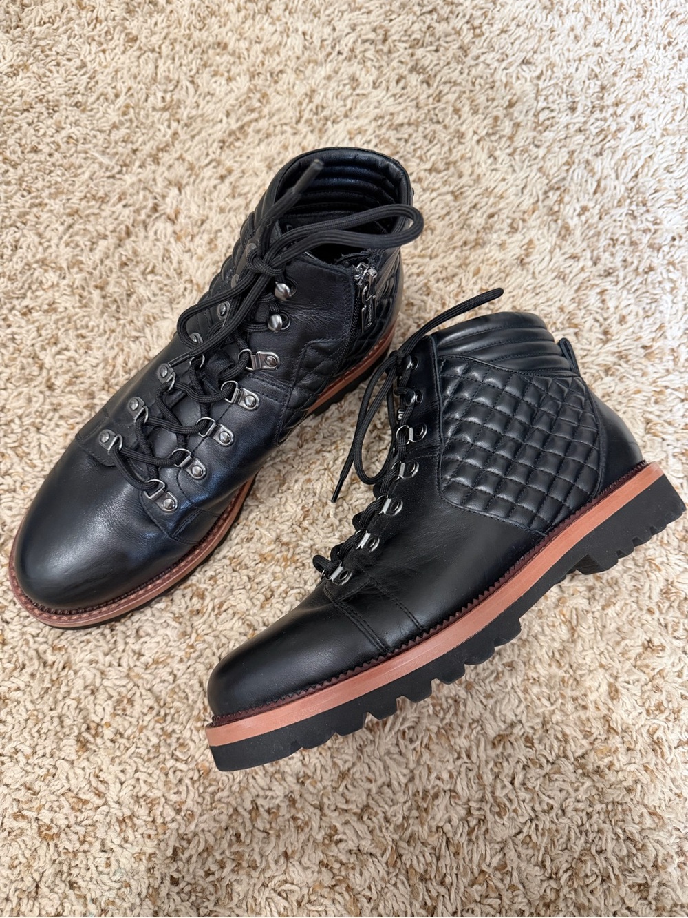 Blondo Helen Black Quilted Leather Lace-Up Hiking Boots